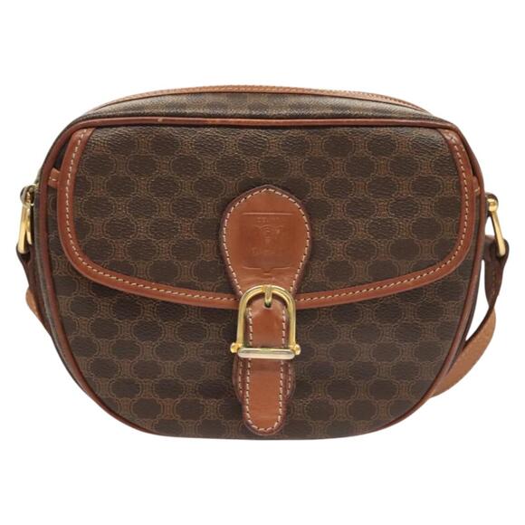 CELINE Macadam Canvas Shoulder Bag Pvc Brown Gold - Picture 2 of 13